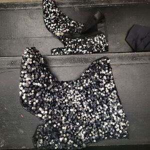 Sequin Ankle Booties in Black
